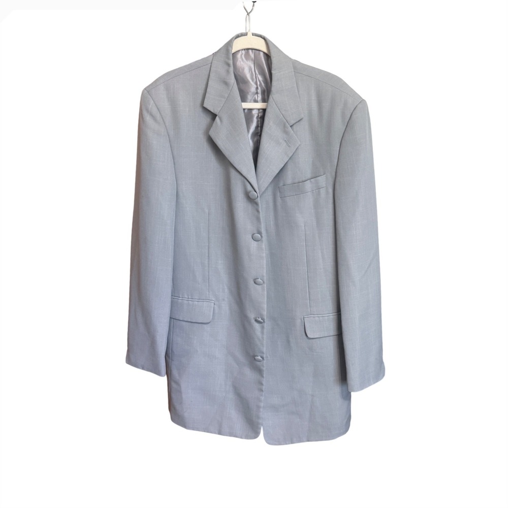 Falcone Blazer Sport Coat 5 Button Longline‎ 40L Gray Excellent Polyester Jacket